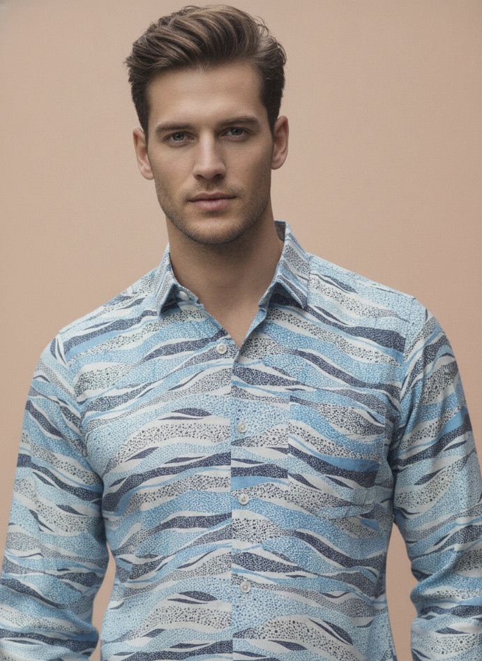 Men'S Premium Rayon Shirt With Self-Design Spread Collar