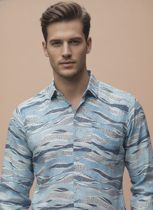 Men'S Premium Rayon Shirt With Self-Design Spread Collar