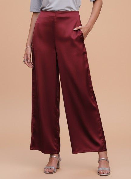 European Satin Regular Fit Flared Trouser