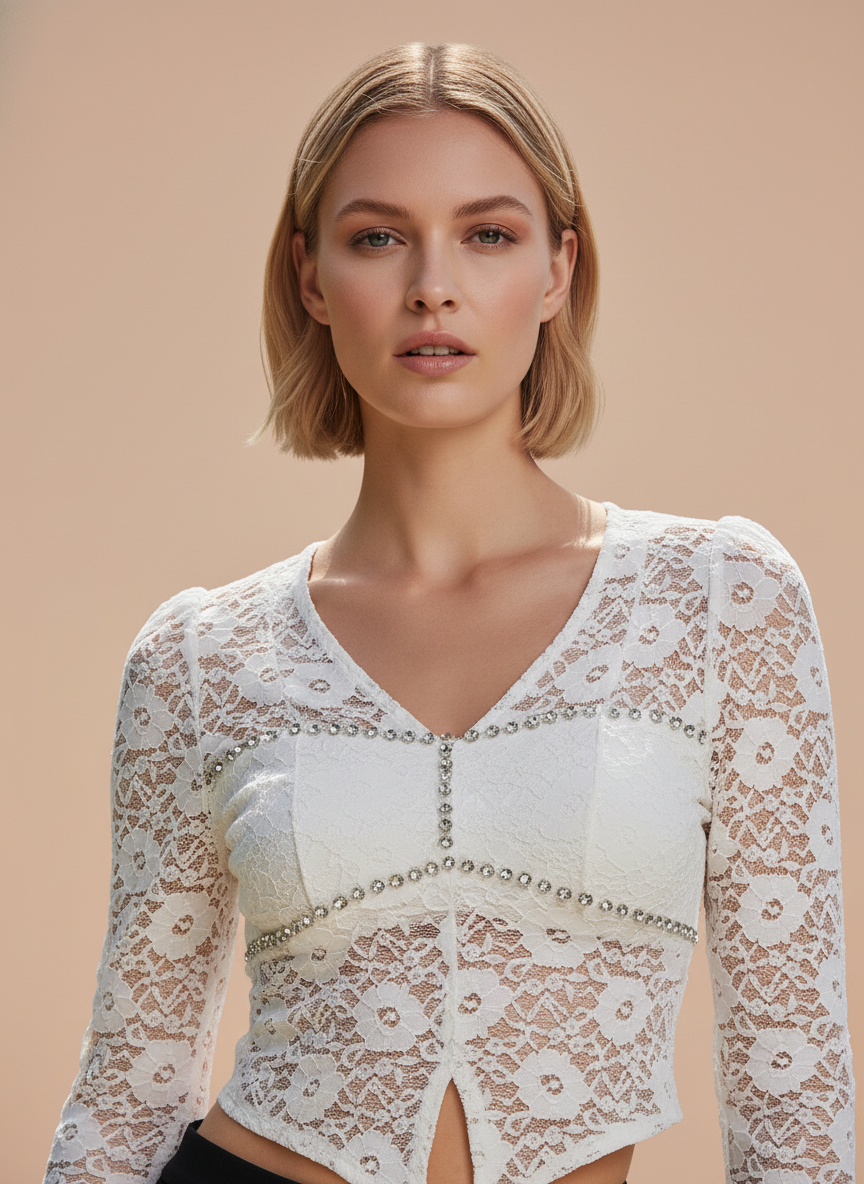 White Lace Crop Top for Women