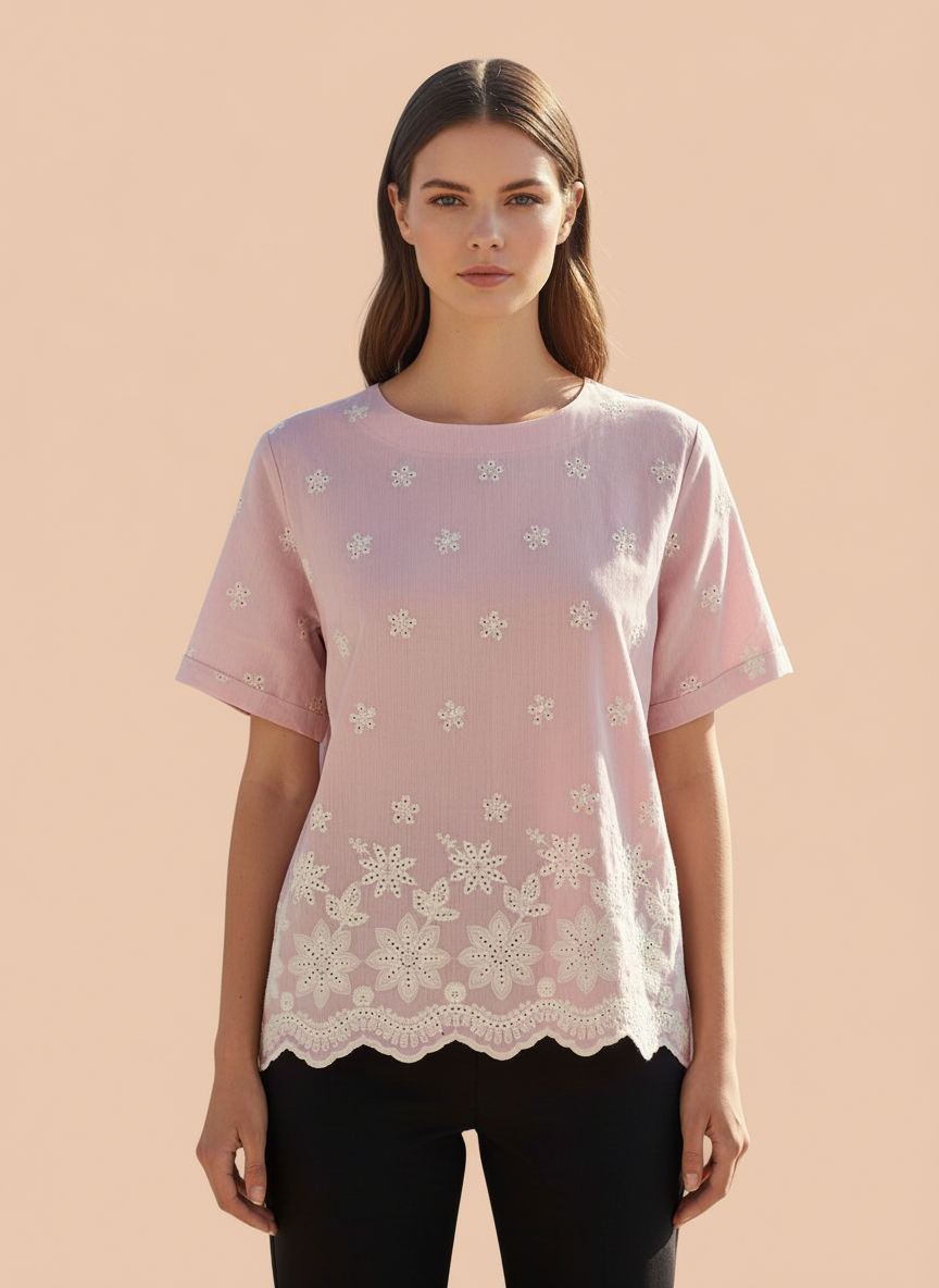 Pink Embroidered Schiffli Top
