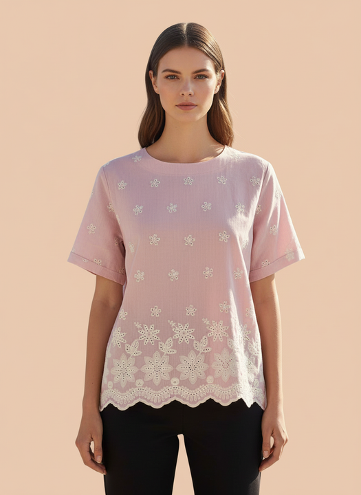 Pink Embroidered Schiffli Top