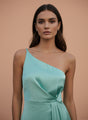 Women's Luxury One-Shoulder European Satin Dress Mint Frost