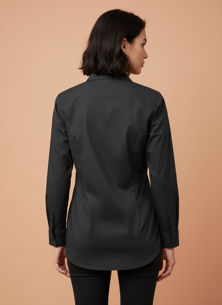 Elegant Black Floral Embroidered Shirt for Women