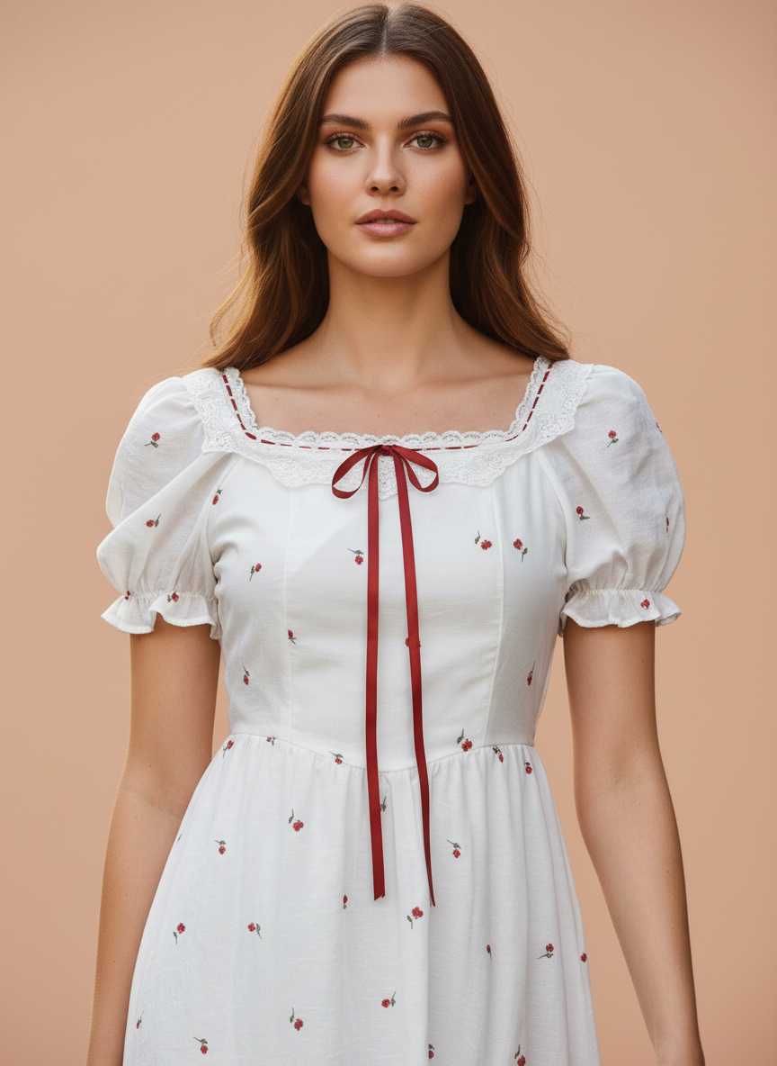 Elegant White Floral Printed Midi Dress for Women
