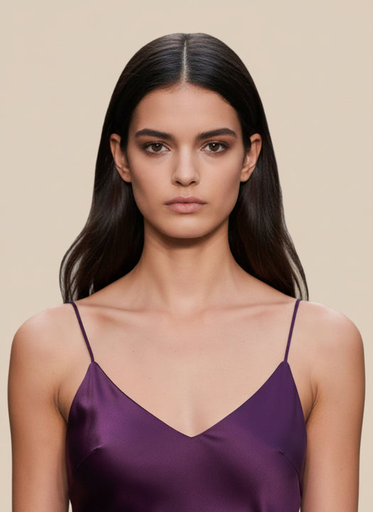 Women’s Luxury Satin Midi Dress Deep Plum Spaghetti Strap