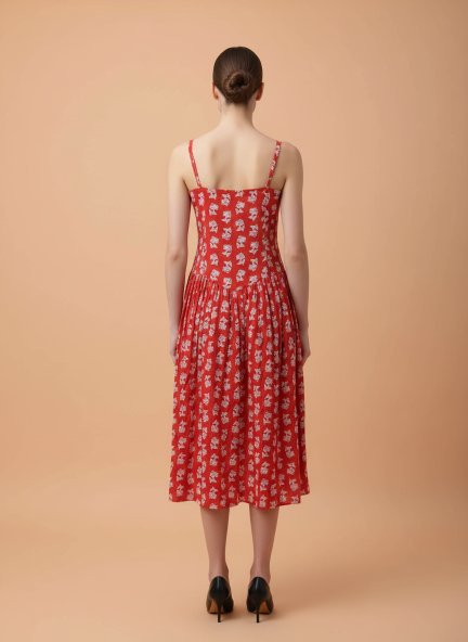 Rayon Printed Fit & Flare V Neck Shoulder Strap Maxi Dress