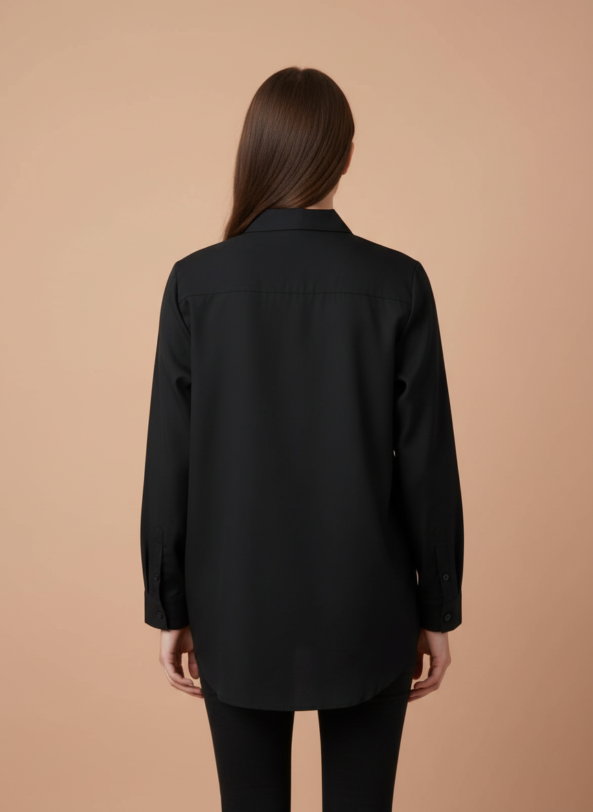 Elegant Black Floral Embroidered Shirt for Women