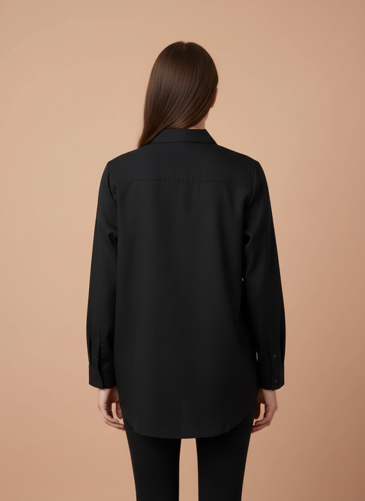 Elegant Black Floral Embroidered Shirt for Women