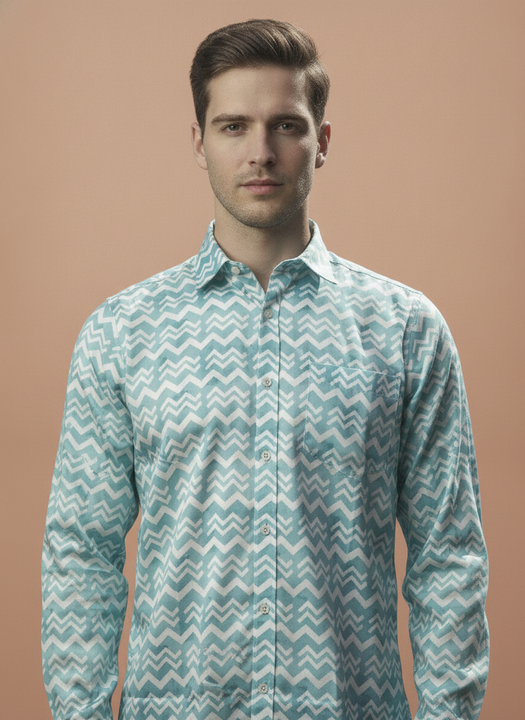 Men'S Poly Satin Lycra Grey Digital Printed Shirt