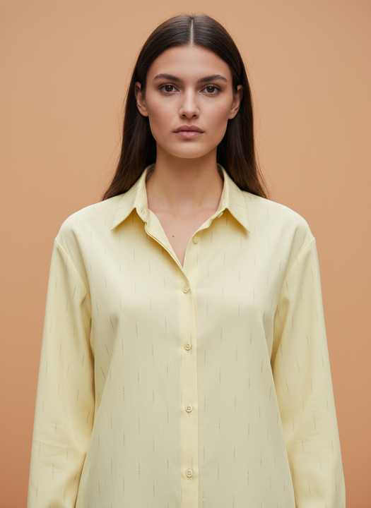 Butter Yellow Striped Formal Shirt for Women