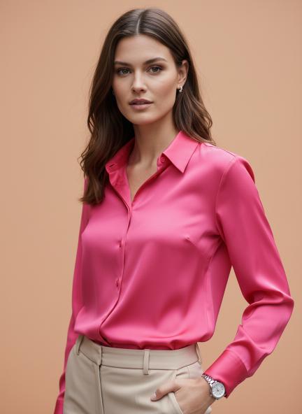 Ballerina Pink Regular Fit Summer Satin Shirt