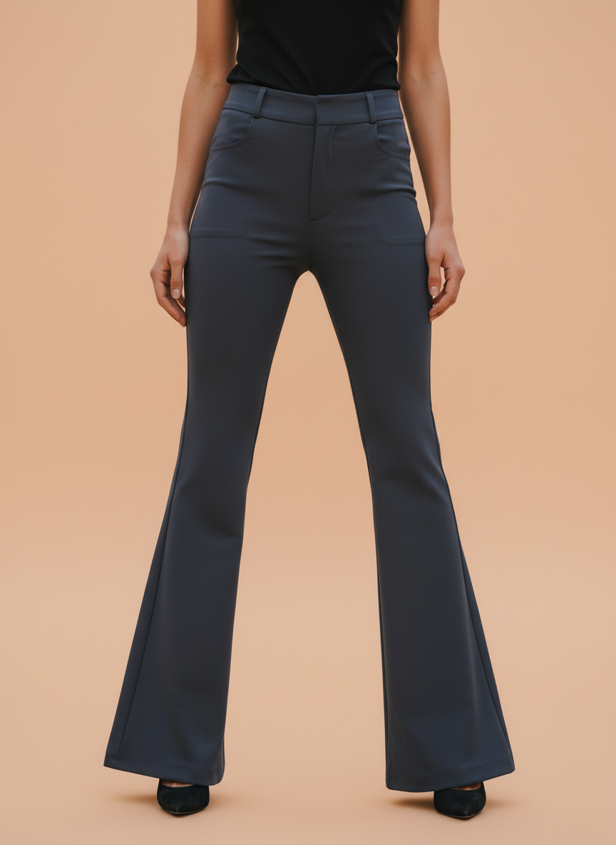 Dark Grey Flared Trousers for Women