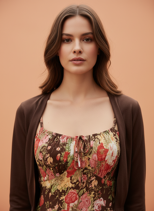 Elegant Floral Midi Dress with Shrug  Stylish Women’s Casual & Party Wear