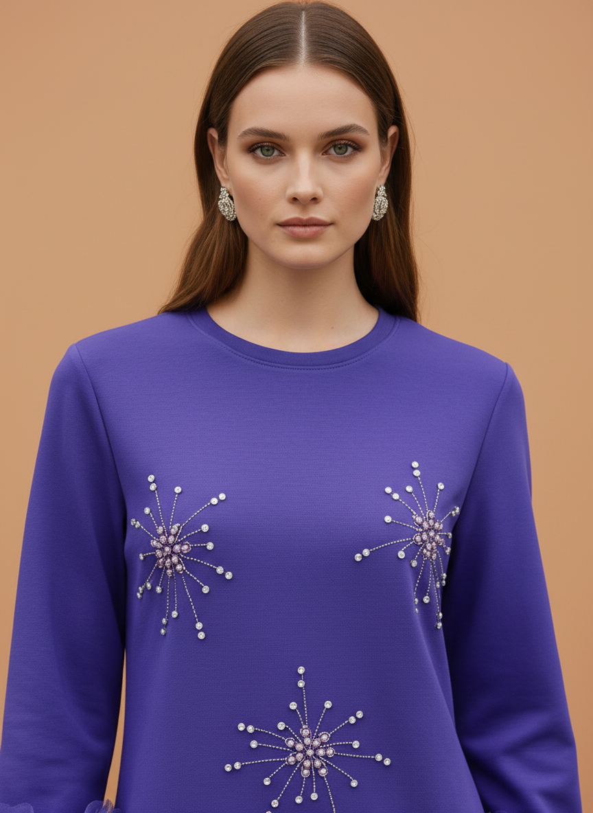 Elegant Purple Embellished Dress for Women
