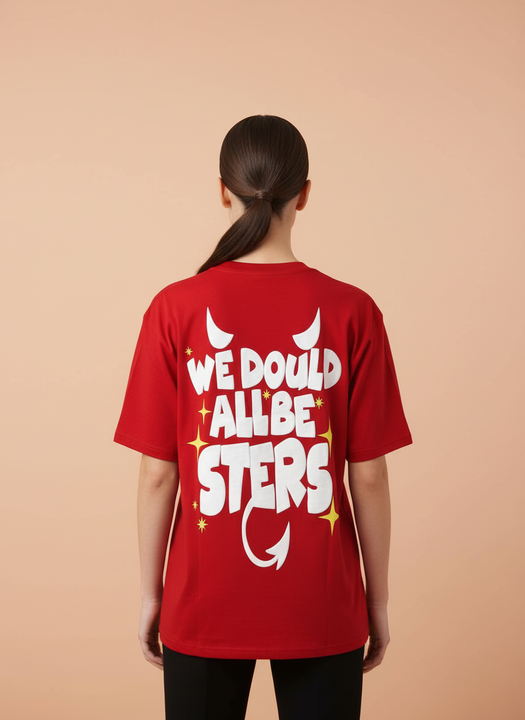Red We Could All Be Stars Graphic Oversized T-Shirt for Women