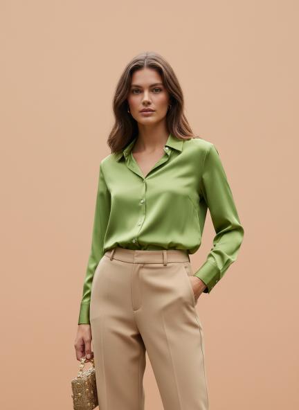 Olive Regular Fit Summer Satin Shirt
