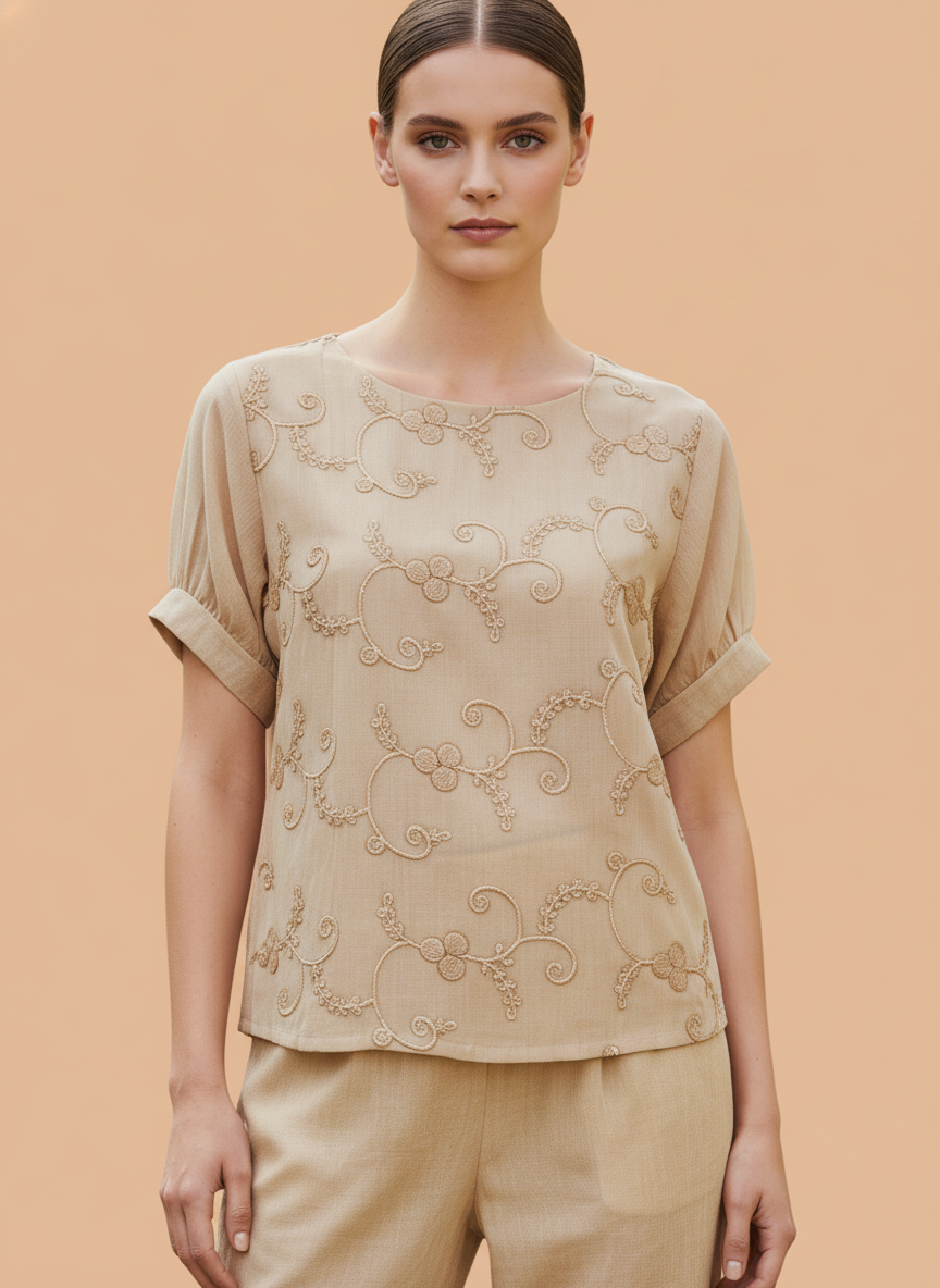 Elegant Beige Embroidered Co-Ord Set for Women