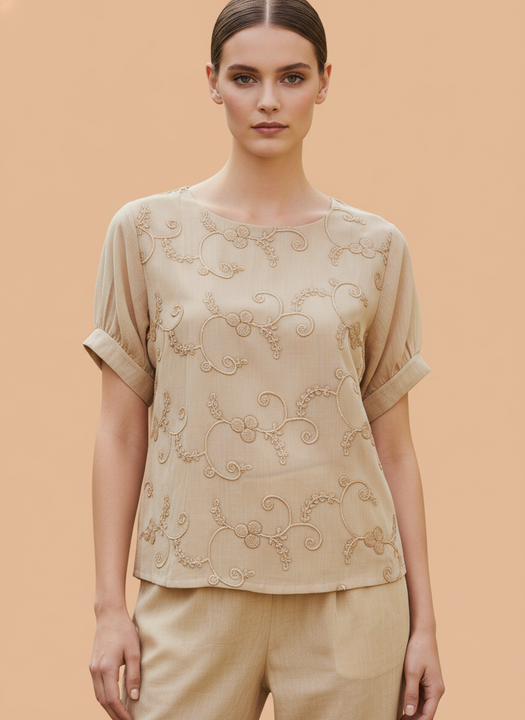 Elegant Beige Embroidered Co-Ord Set for Women