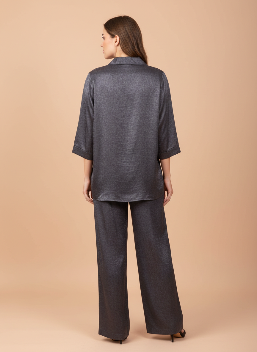 “Metallic Slate Grey 3-Piece Co-Ord Set”