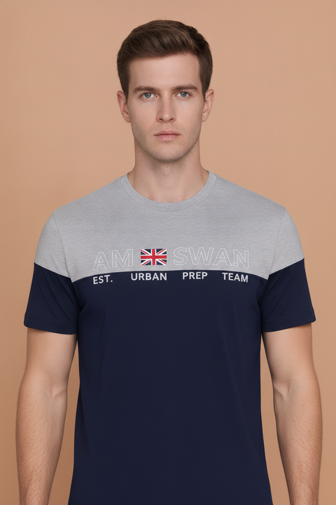 Mens Premium Cotton Colourblock Printed Half Sleeve Crew Neck T-Shirts