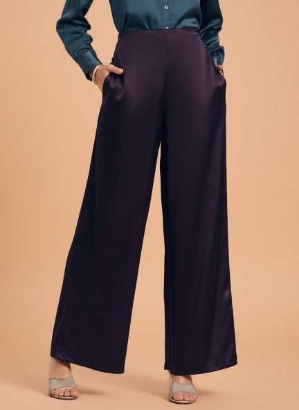Satin Wide Leg Pants European Fabric  Plum Wine Glam Look