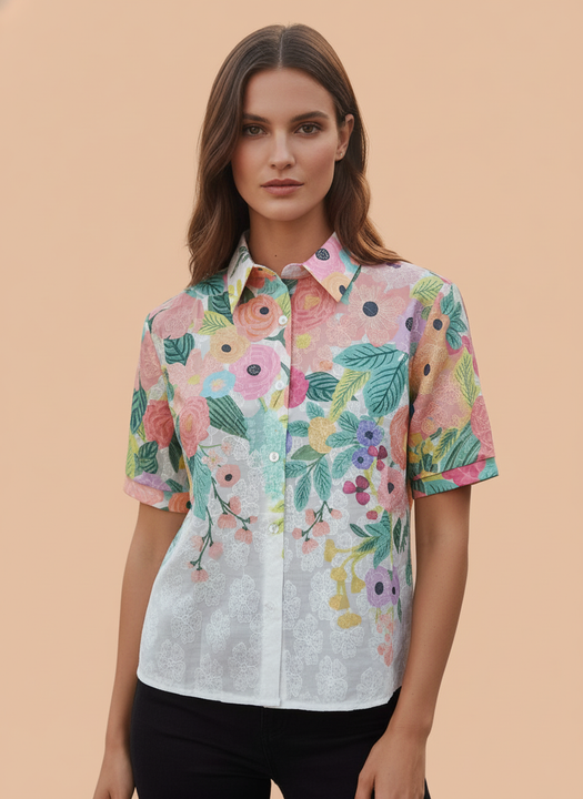Multi Floral Printed Women Short Sleeve Shirt