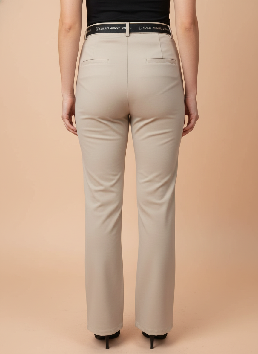 Beige Straight Fit Trousers for Women