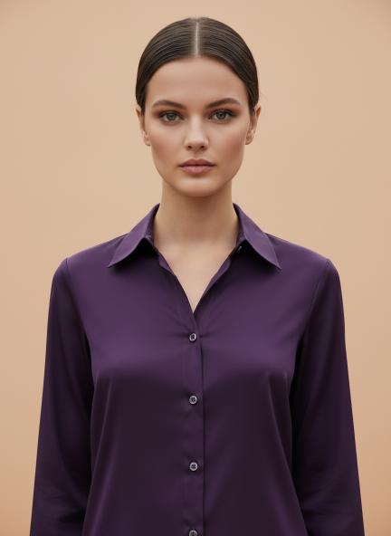 Tailored Fit European Satin Shirt With Pleated Placket