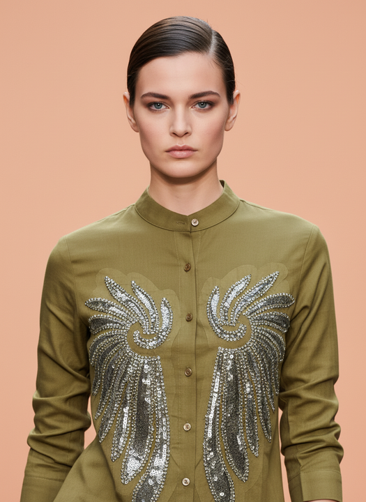 Olive Green Embroidered Co-Ord Set for Women