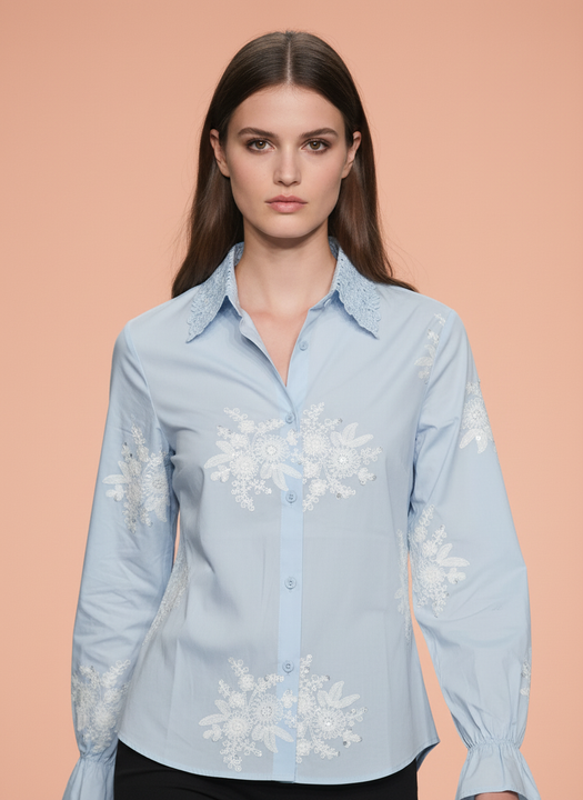 Light Blue Sequin Embroidered Women Shirt