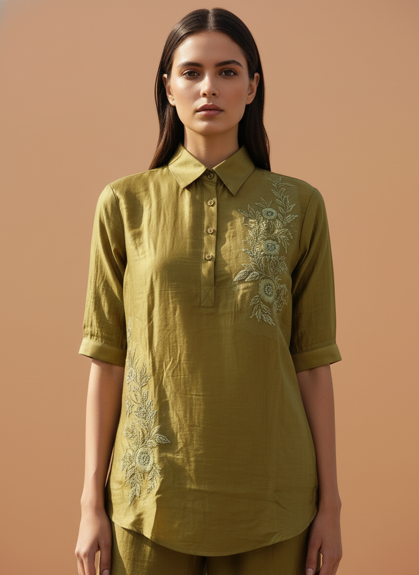 Elegant Embroidered Mustard Co-Ord Set for Women