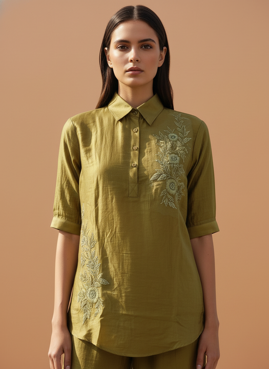 Elegant Embroidered Mustard Co-Ord Set for Women
