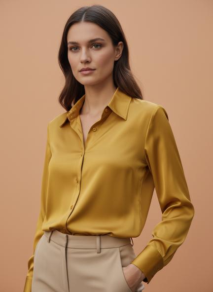 Tailored Fit European Satin Shirt With Pleated Placket