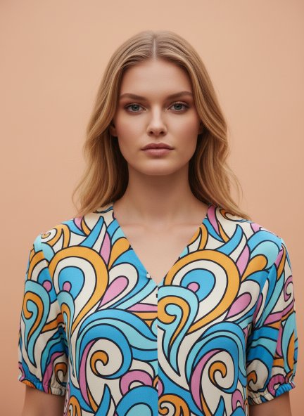 Rayon Printed Puff Sleeve A Line Front Button Maxi Dress