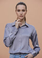 Bluish Grey Regular Fit Summer Satin Shirt