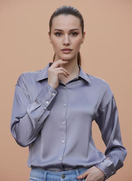 Bluish Grey Regular Fit Summer Satin Shirt