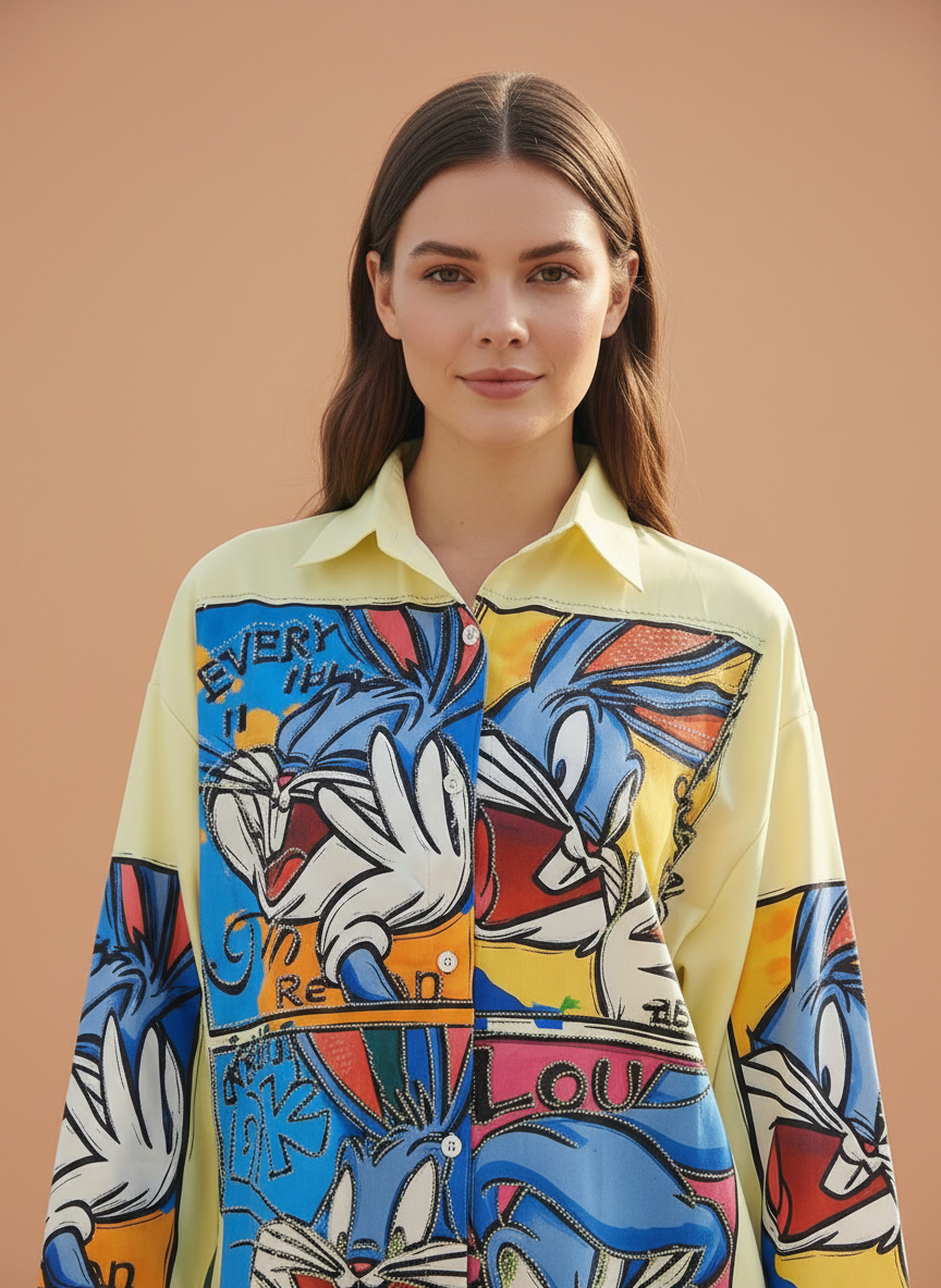 Women’s Premium Printed Oversize Satin-Shirt