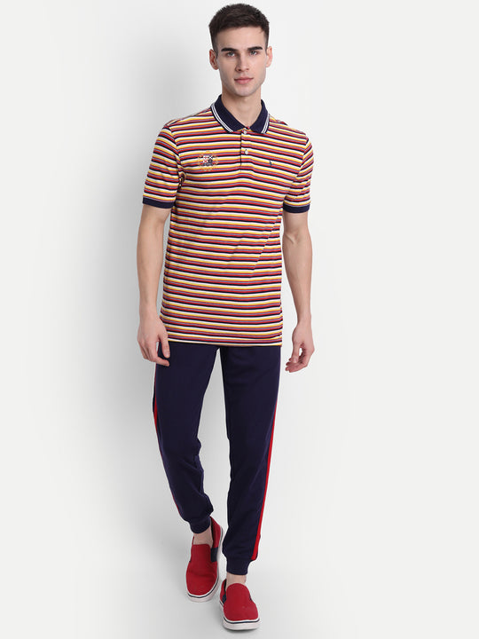 Mens Premium Cotton Striped Half Sleeve Collar T-Shirts