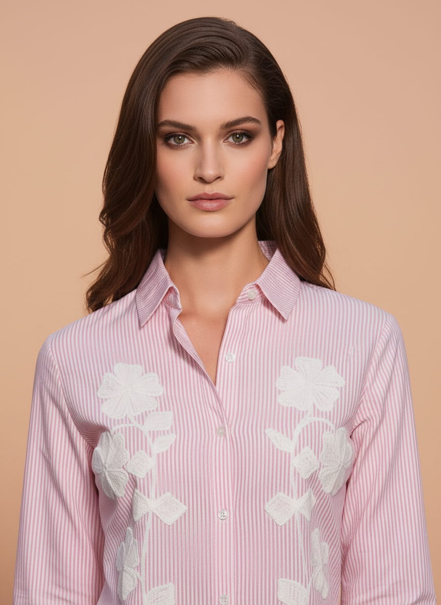 Blush Charm Striped Embellished Designer Shirt