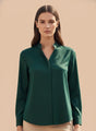 Summer Satin Emerald Green Mandarin Collar Shirt