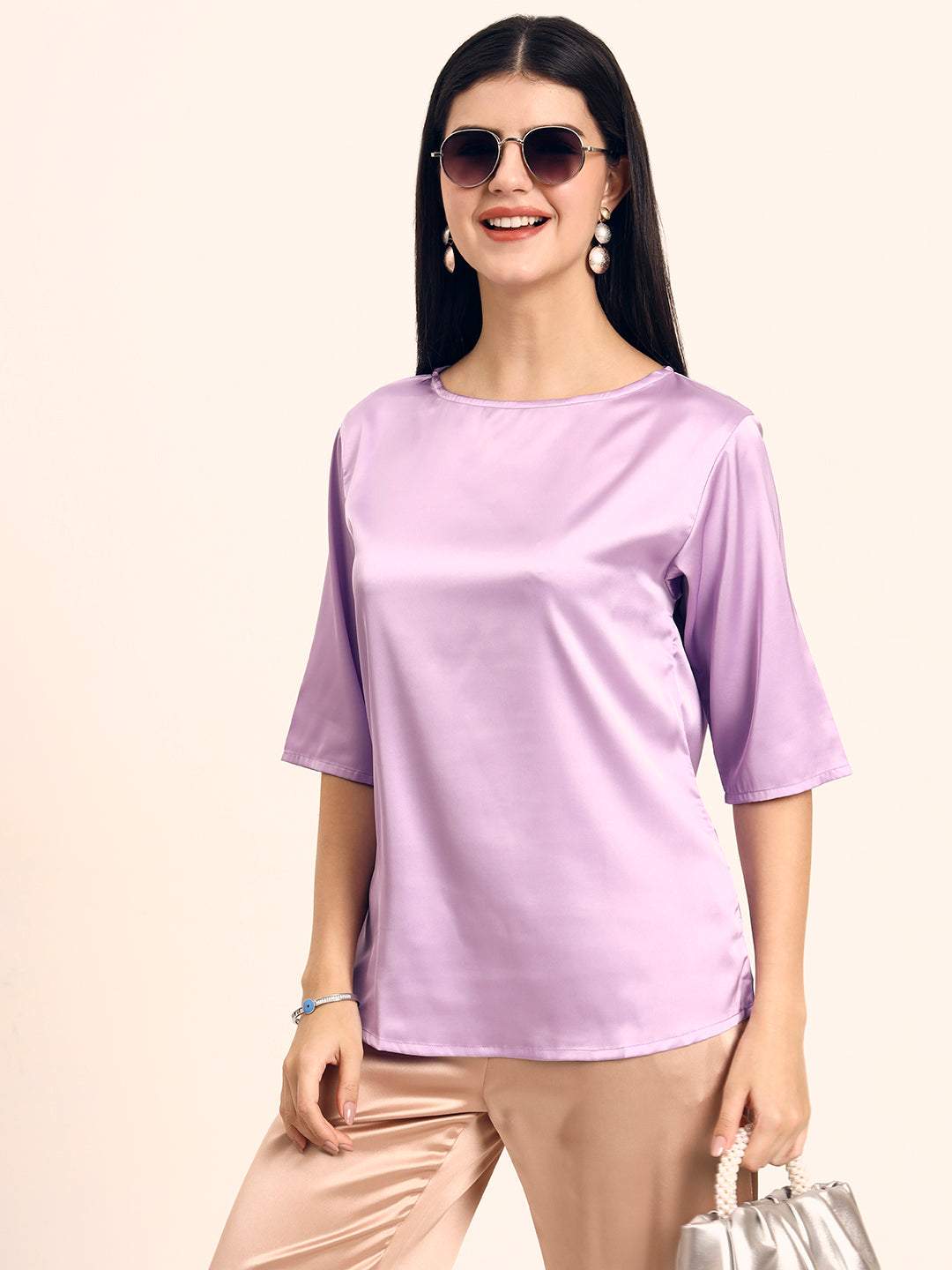 Women's Luxury Elegant Lavender European Satin Top