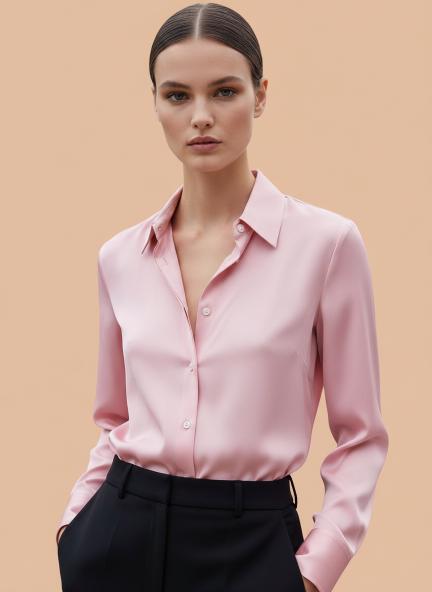 Peachy Pink Regular Fit Summer Satin Shirt