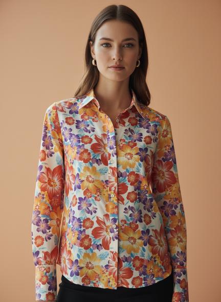 Luxury Muslin Digital Print Puff Sleeve Shirt
