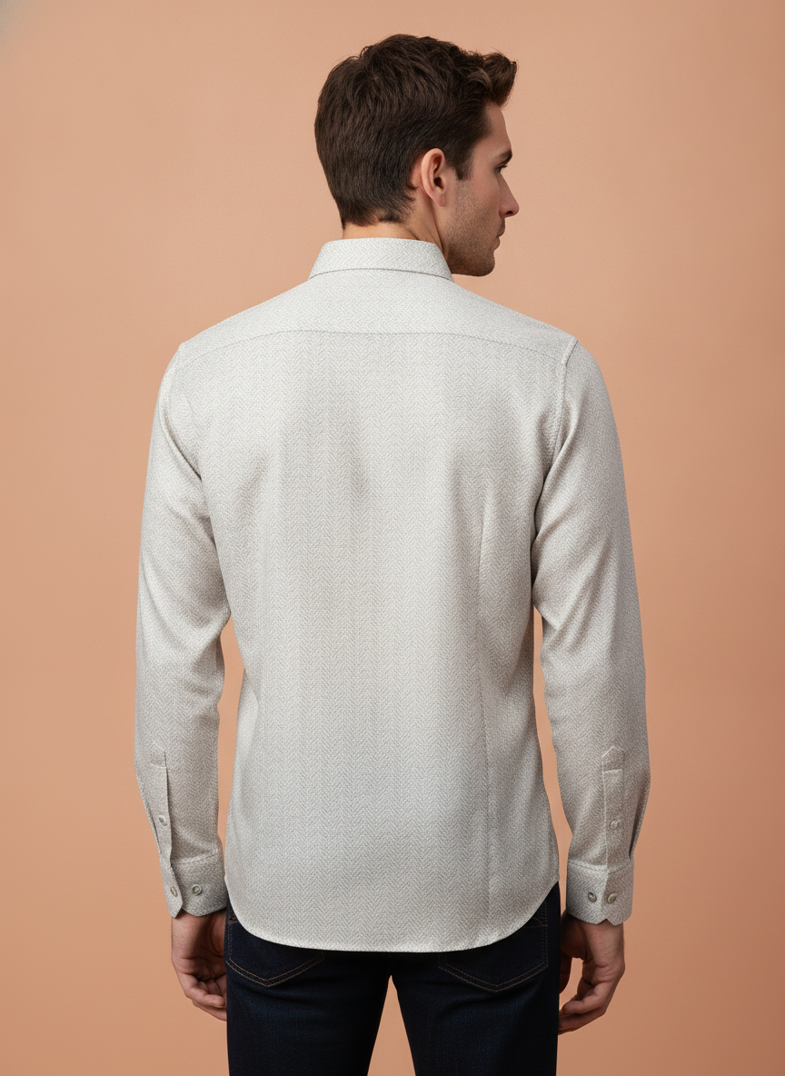 Men'S Poly Satin Lycra Grey Digital Printed Shirt