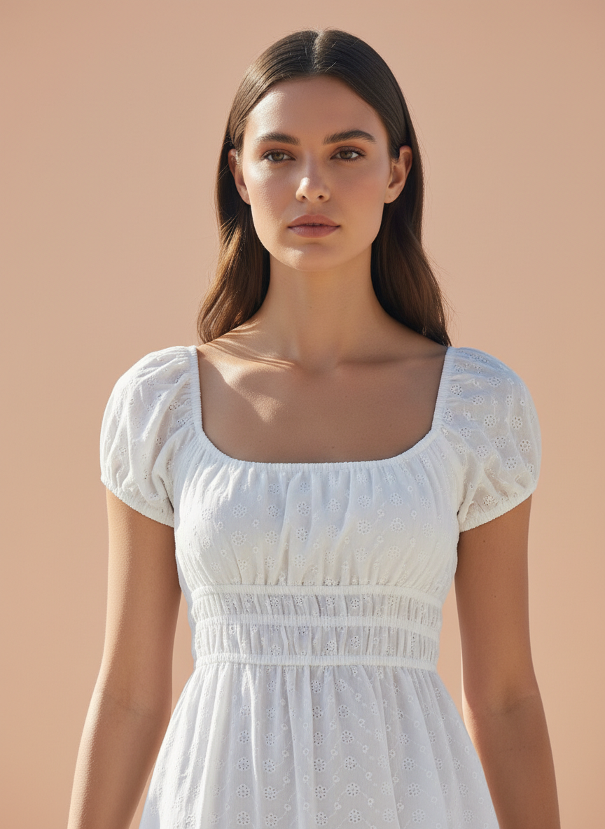 White Smocked Mini Dress