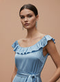 Women’s Luxury European Satin Ice Blue Mist Midi Dress
