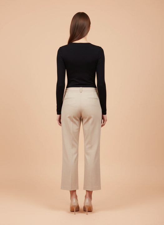 Beige Straight Fit Trousers for Women