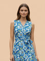 Premium Micro Digital Print  V Neck Flare Dress With Slash Pocket
