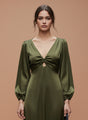 Women's Luxury European Satin Midi Dress Olive